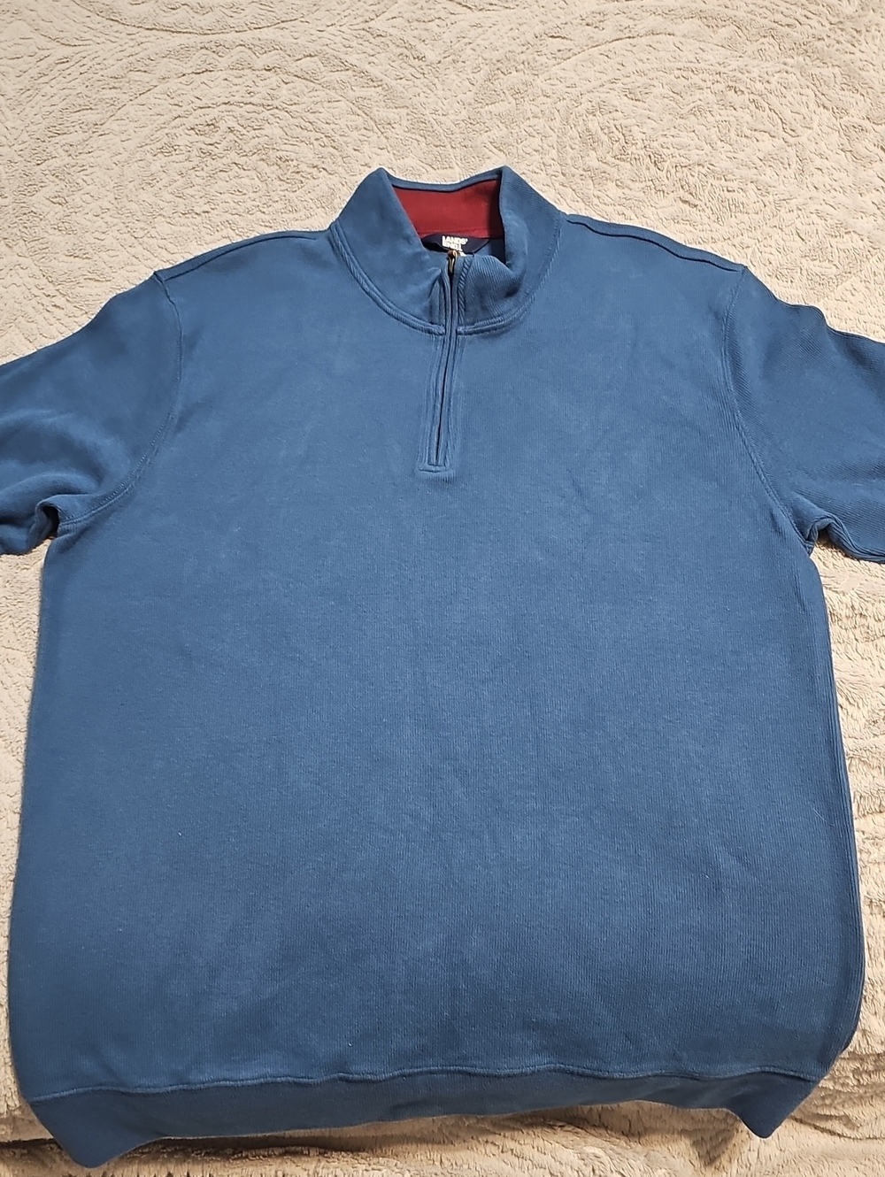 Lands' End Men's Blue Quarter-Zip Sweater with Red Collar Trim